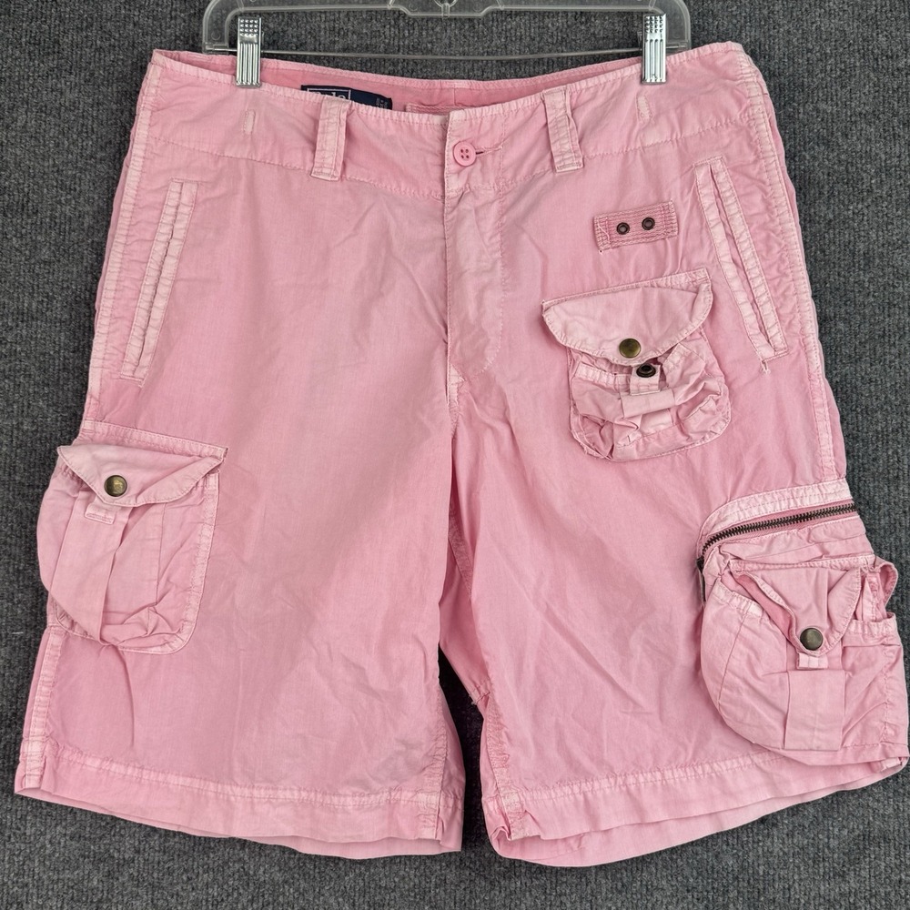 Polo Ralph Lauren Cargo Shorts Mens 32 Pink Cotton Multi Pocket Utility Zip Y2K